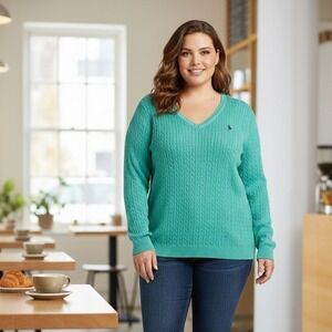 U.S. Polo‎ Assn. Cable Knit Sweater Women's XXL Logo Long Sleeve